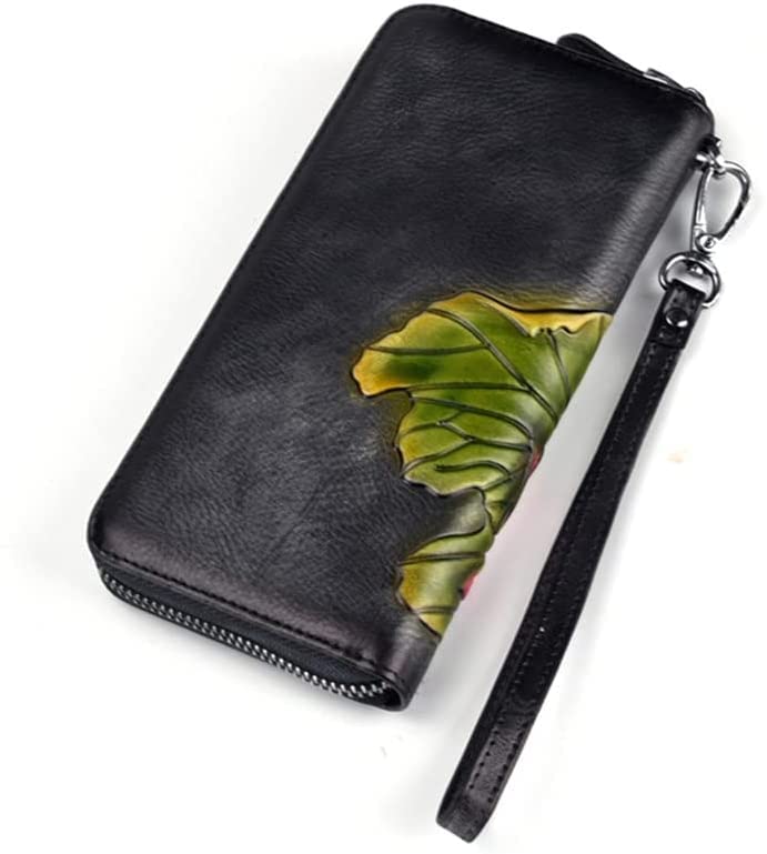 Minimalist Wallet Leather Women's Wallet Fashion Natural Lotus Pattern Purse Clutch Ladies Long Large Capacity Bifold Coin Pocket Card Holder3