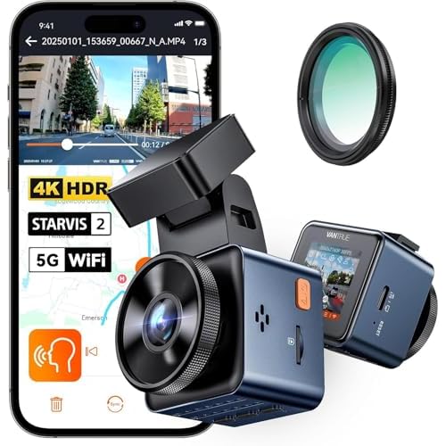 VANTRUE E1 Pro 4K HDR STARVIS 2 Dashcam Auto vorne, 5Ghz WLAN Mini Dash Cam mit CPL, GPS Sprachbefehle, 15Sek. Puffer Parküberwachung, Prima Nachtsicht, 1.54 Zoll 160°Versteckte Autokamera,
