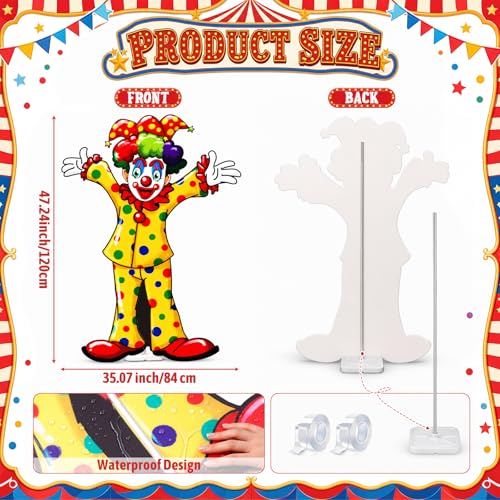 Image of Qunclay 4ft Circus Clown Cardboard Cutout Carnival Party Decoration Life Size Clown Photo Booth Prop Stand up Display Party Backdrop Decor for Carnival Birthday Supplies