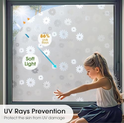 Image of WISDOM Premium Frosted Glass Window Film Self Adhesive Decorative Glass Window Privacy Sheet Film UV Control Removable Vinyl Privacy Film (Sunflower Frosted, 12x48 Inch)
