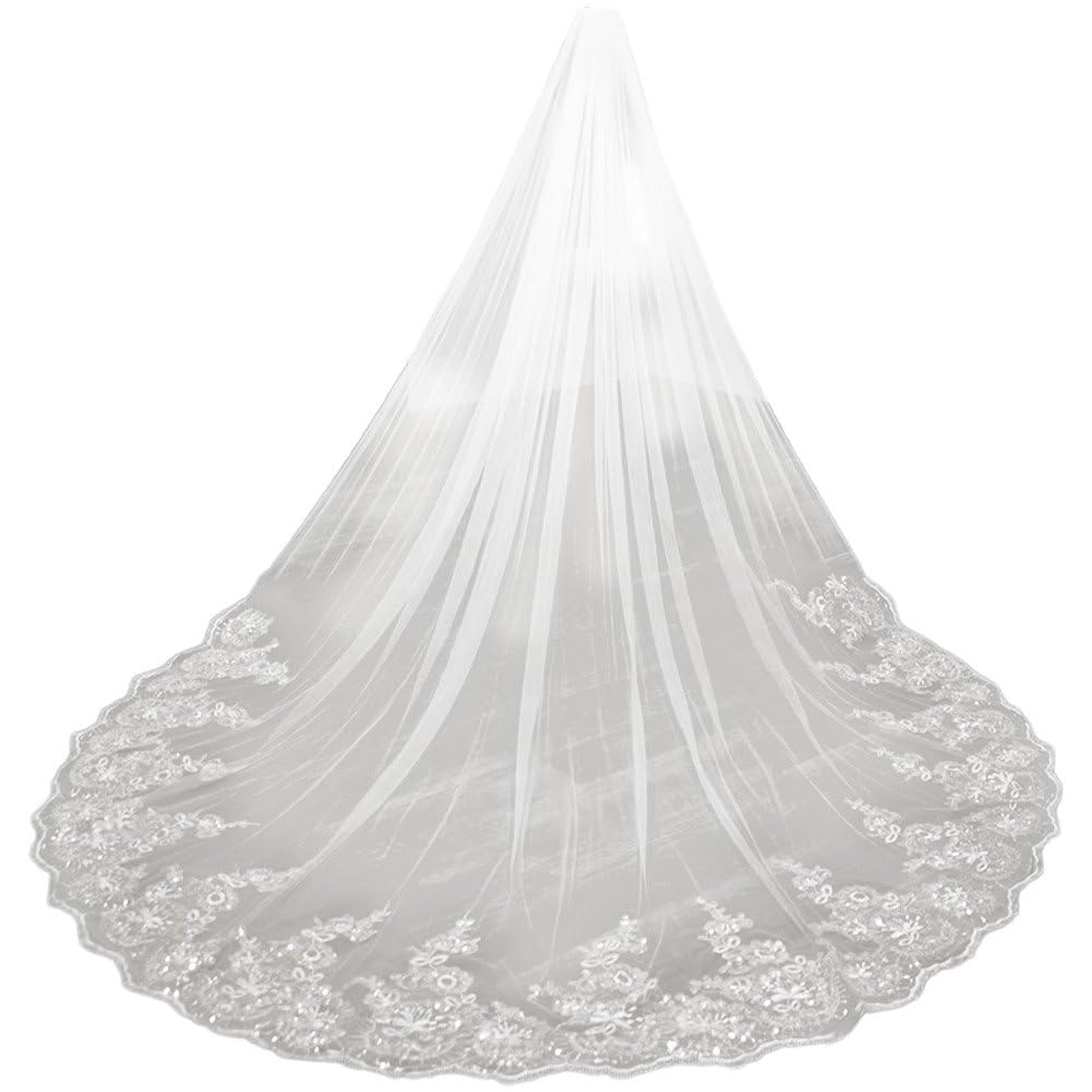 Baokuan Veils Bridal White Bridal Long Cathedral Wedding Veil 3d Flowers Floral Lace Petals Veil Bride Wedding Accessories
