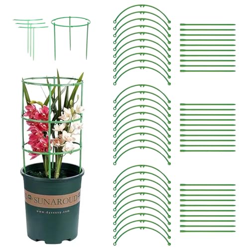 植物サポート 30本組(ストレートロッド*30+ベンドロッド*30) 園芸支柱 連結式 花ささえ つる性植物の誘導 調節可能 延長可能 サークル型