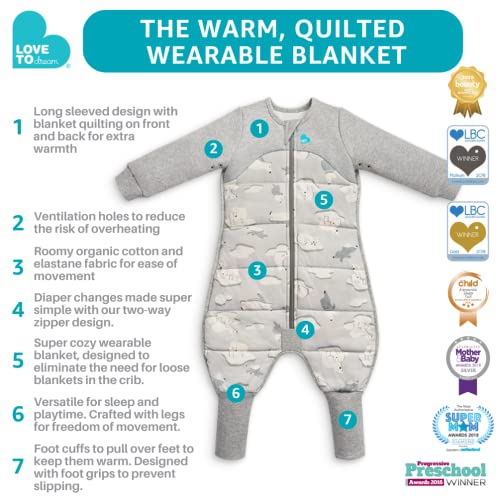 Image of Love to Dream Extra Warm Toddler Sleep Suit (24-36 Mo), Super Soft Temp Regulating Sleeping Sack, 3.5TOG Warm Wearable Blanket, Grey