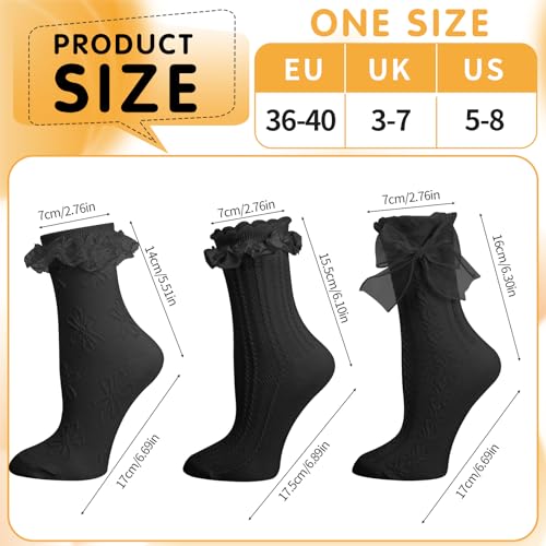 Image of Jspupifip 6 Pairs Lace Ruffle Frilly Crew Socks for Women Girls | Cotton Breathable Cute Princess Ankle Dress Lace Socks Thin Cool Casual Socks
