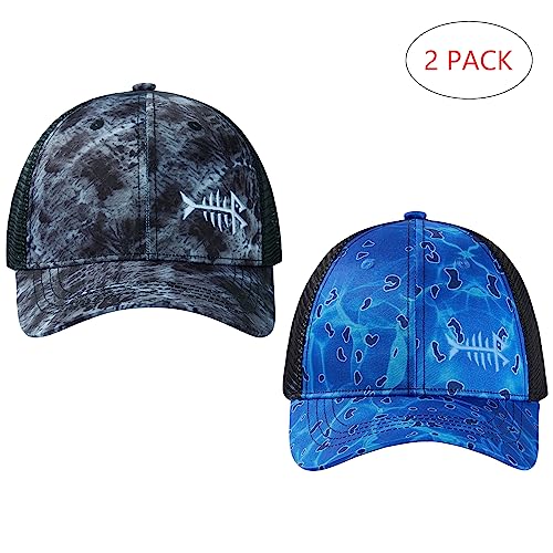 Image of BASSDASH 2 Pack Altimate Fishing Hunting Hat Mesh Back for Men Women Adjustable Baseball Trucker Cap Camo Blaze Orange