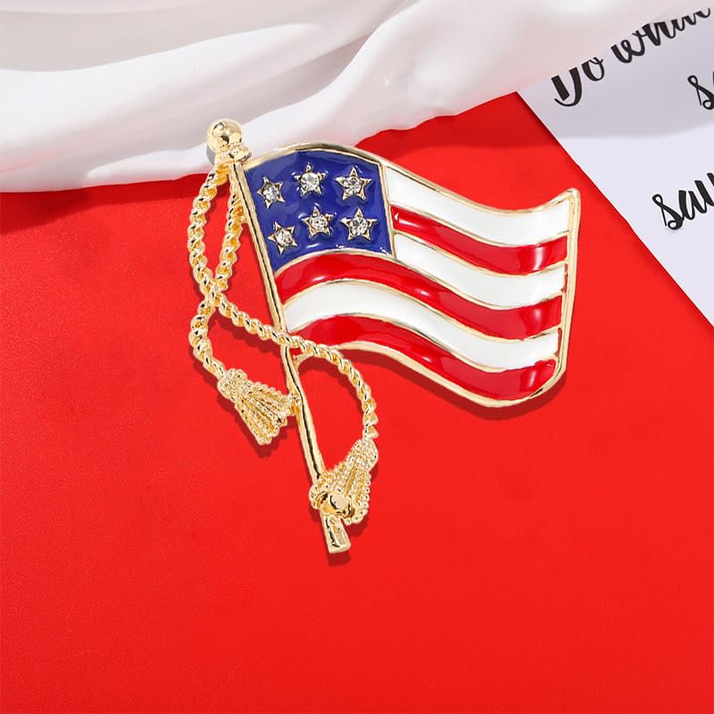 Image of 1-4Pcs Independence Day Badge Pins Brooch for Men Women 4th of July White Blue Red USA American Flag Lapel Pins American Star Pins Patriotic Brooch Jewelry