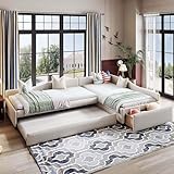 Merax Double Twin Size Daybed with Trundle and Storage Drawer, L Shaped Corner Bed with Wood Slats Support, Upholstered Sofabed for Bedroom Living Room,3 Beds in One Design, No Box Spring Needed