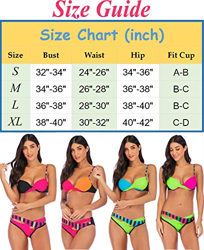 Buy Sayfut Sexy Colorful Two Piece Swimsuit For Women S Swimwear Stripe Bikini Set Push Up Padded Beachwear Low Waist Bathing Suits Orange Medium At Amazon In