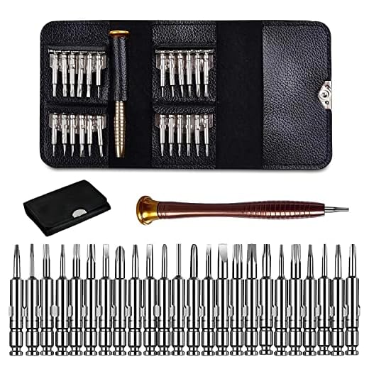 Destornilladores Para Gafas de Precisión Juego 25 en 1, Set Para Reparación de Móviles, Relojes, PC. Con Puntas Torx, Phillips, Estrella, Triángulo, Plano, Mini Destornilladores para Reparación