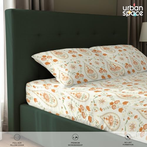Image of Urban Space Serene 200 TC 100% Cotton Bedsheet for King Bed, Cotton King Bedsheet with 2 Pillow Covers (Persian-Courtyard Buttercream, Size 108 x 108 inches)