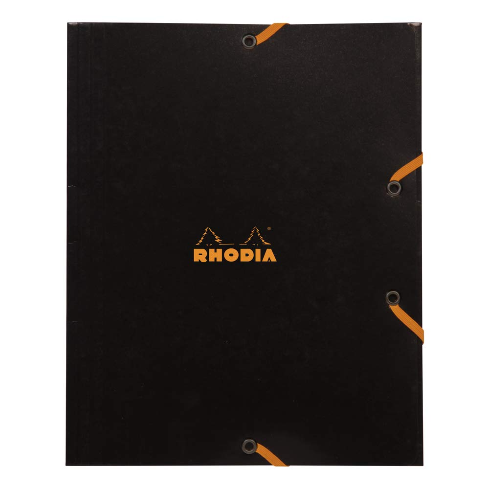 RHODIA 19249C – elastische map – kartonnen tas met 3 kleppen zwart – 19 x 24 cm – A5 19 x 24 cm – robuuste gecoate kaart – opslag voor kantoor en documentenarchivering