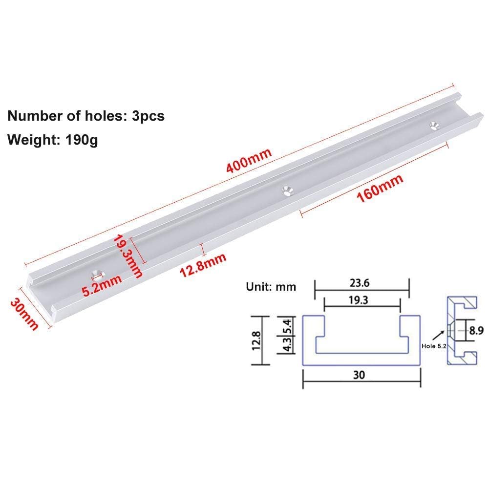 2 trazas t track herramientas de carpinteria T-Slot de aleación de aluminio de 400 mm con tornillos autorroscantes herramientas para trabajar madera