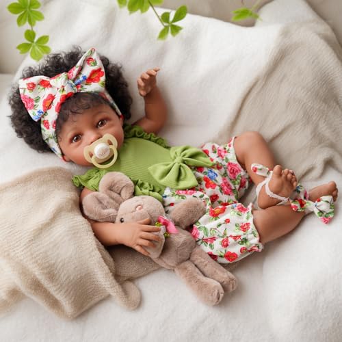 Muñeca bebé reborn negra 20 pulgadas suave y realista miniatura 5