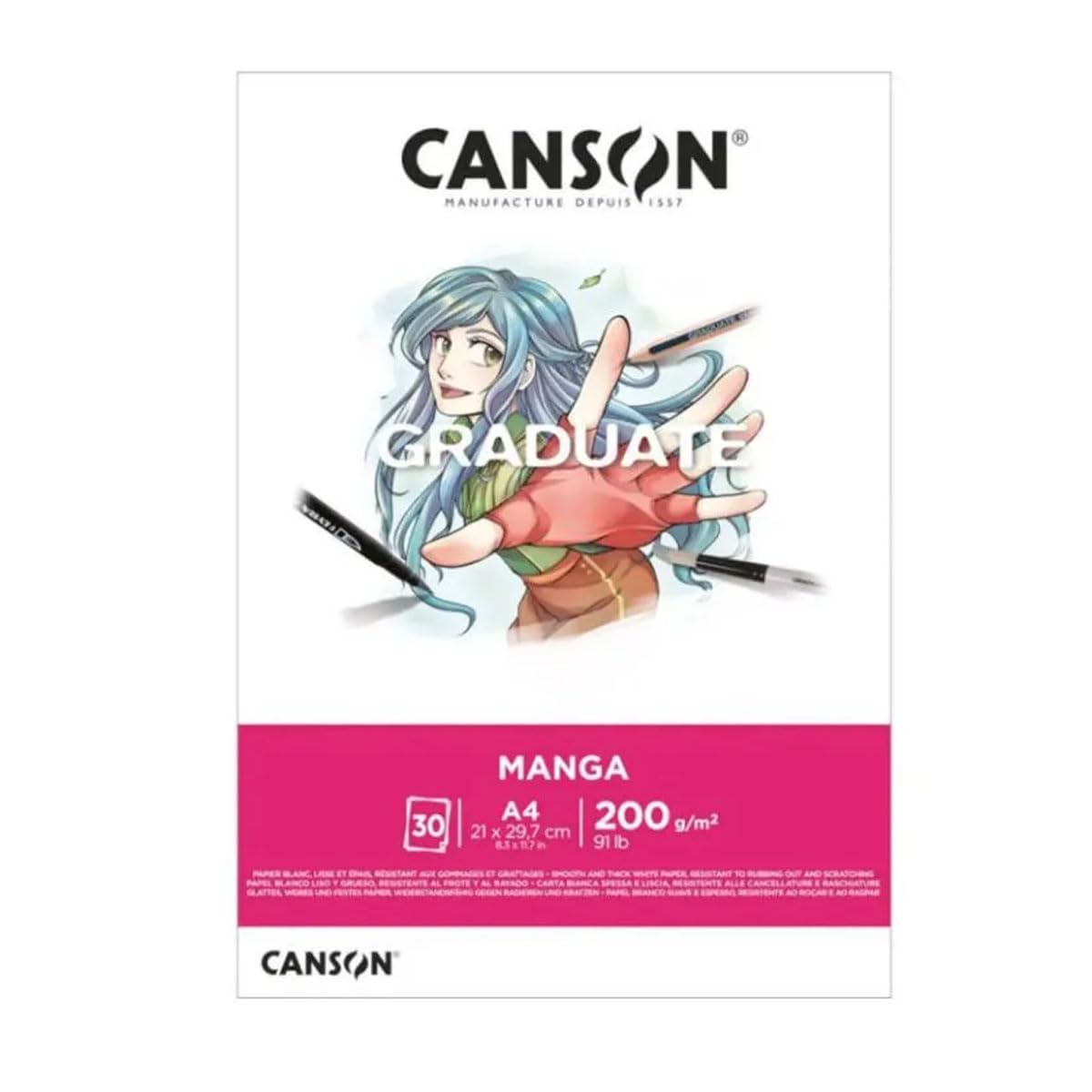 CANSON Graduate Manga Paper Pad A4, 200gsm 30 Sheets, Lettering, Illustration & Drawing, for Student Artists
