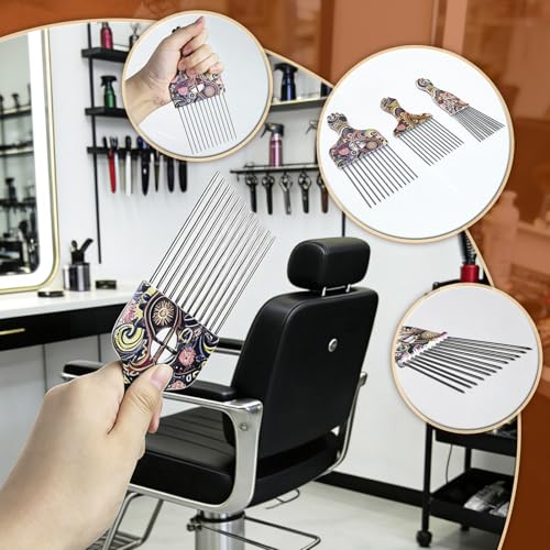 Set 3 Peines Steel Needle Afro Pick para Cabello Rizado miniatura 3