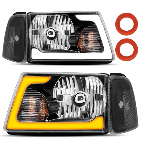 ALZIRIA Headlight Assembly Fit For 2001-2011 Ford Ranger w/LED DRL Sequential Turn Light 01-11 Ranger with Corner Lights Headlamp Driver And Passenger Side (Black Housing Clear Relfector)