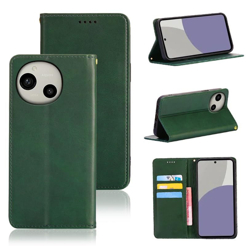 適用 AQUOS sense9/sense10 ケース 手帳型 SH-53E SHG14 SH-M29 手帳型ケース SH-53F SH-M33 スマホケース カバー 手帳型 PUレザー カード収納 財布型 耐衝撃 ケース マグネット スタンド機能付き 5色(適用 AQUOS sense9 /Sense 10 ケース 手帳型) (濃い緑)