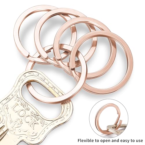 Image of Gkeygo Key Rings, 12 pcs Stainless Steel Key Ring for Keychains, 1.1inch Flat Split Keychain Ring for Car Keys Dog Ring Tag Lanyards Home School Office DIY, Rose Gold