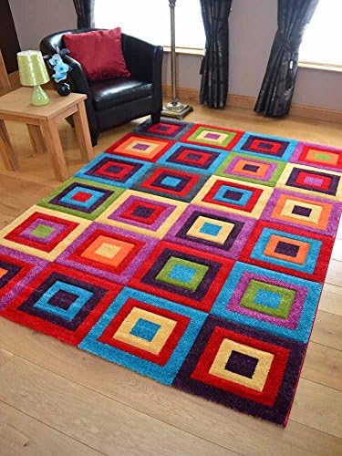 Candy Multicoloured Squares Design Rug. Available in 5 Sizes (120cm x ...