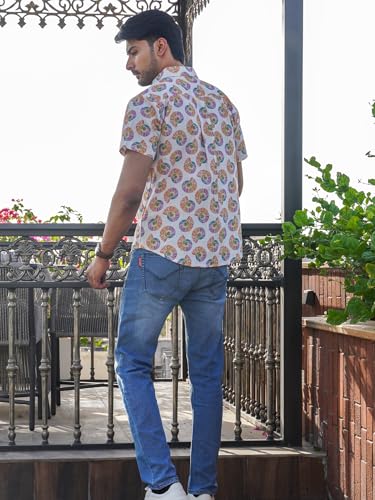 Image of Multicolor Cotton Conch Shell Print Casual Shirt for Men