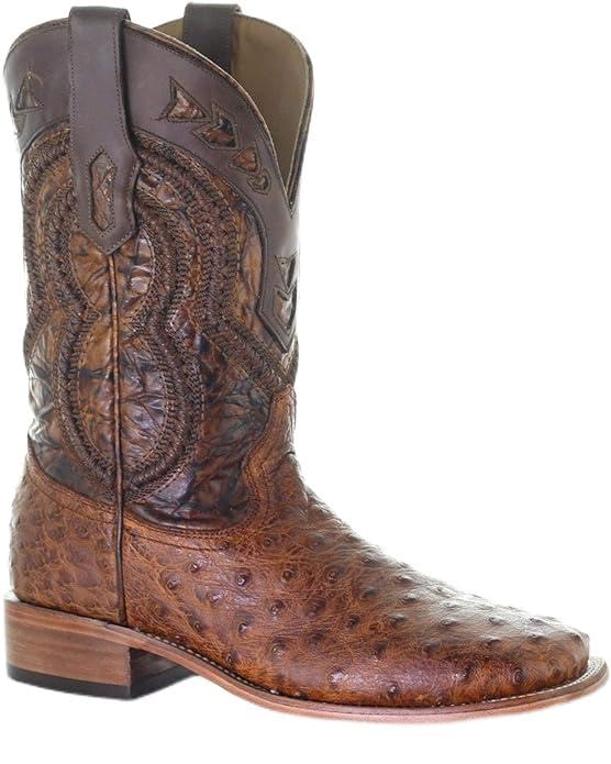 Corral Men's Cognac Ostrich Overlay and Embroidery Boots A4007