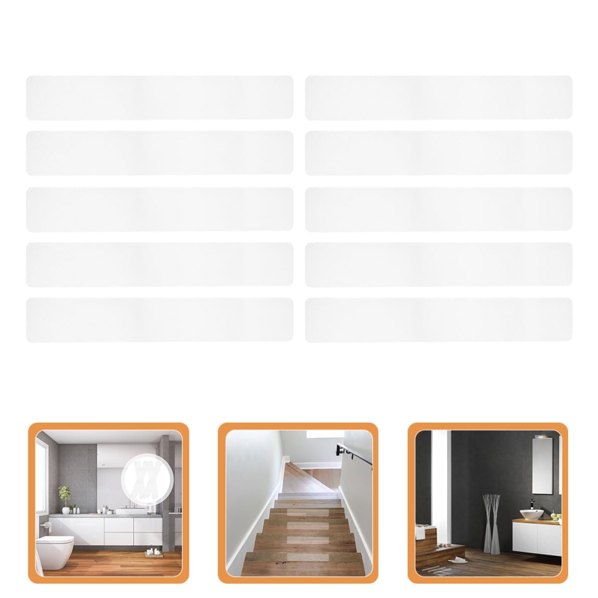WOONEKY Tiras Antideslizantes para Escalera y Ducha Transparentes, Adhesivas de Peva, Antideslizantes y Seguras, para Superficies Lisas, Paquete de 10 Unidades, Protección Prolongada