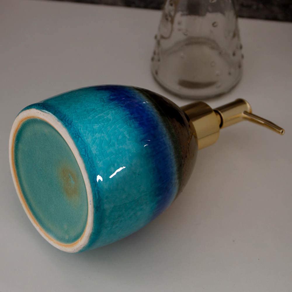Art - Dispensador de jabón para baño, cocina, hotel, dispensador de jabón para baño, diseño retro de rayas degradadas verde azulado, botella de loción de cerámica, dispensador de jabón de