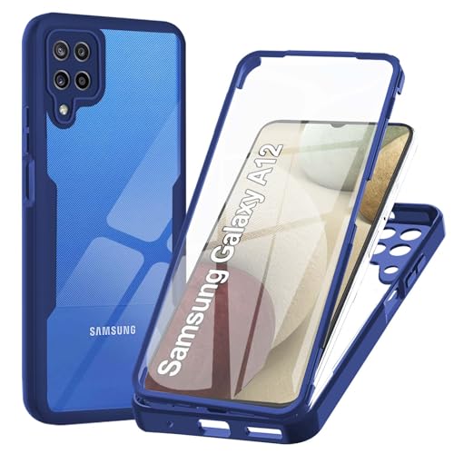WeiCase Hülle für Samsung Galaxy A12 / M12 / A12 Nacho, Transparent 360 Grad Rundumschutz Schutzhülle mit Integriertem Displayschutz Stoßfest Ultradünn Silikon Handyhülle für Samsung A12,Blau