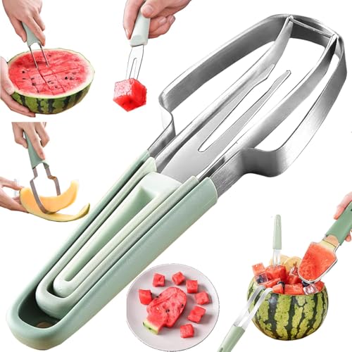 Cortador de melón, 2024, 3 en 1, acero inoxidable, cortador de sandía, cortador de frutas, sandía, melón, cuchillo de melón, para casa, fiesta, camping