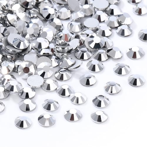Image of Silver Flatback Rhinestones, Glass Rhinestones for Nail Art and Craft, Glue Fix, Loose Crystal Gemstones(Silver, SS12, 1440pcs, 2.9-3.0mm)
