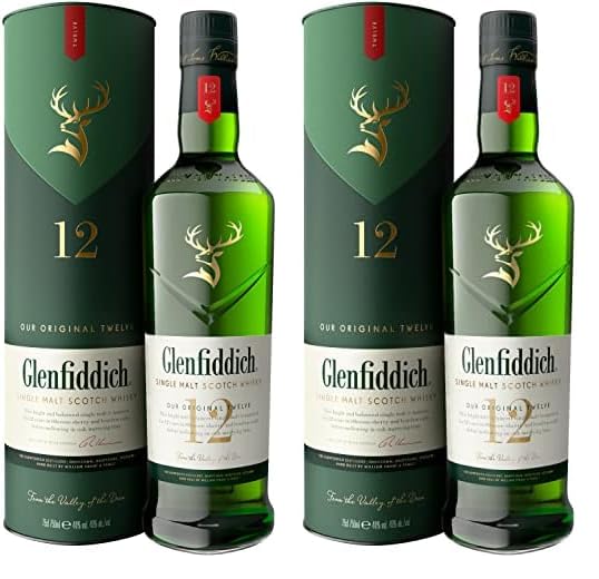 Glenfiddich 12 años Whisky escocés de malta, 70cl (Paquete de 2)