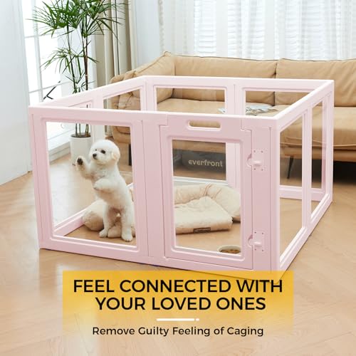 Image of EVERFRONT Clear Acrylic Dog Playpen - Clear Dog Play Pen - Easy Assemble Acrylic Dog Playpen - Puppy Playpen, Cat Playpen, Small Animal Playpen, Dog Play Pen Indoors