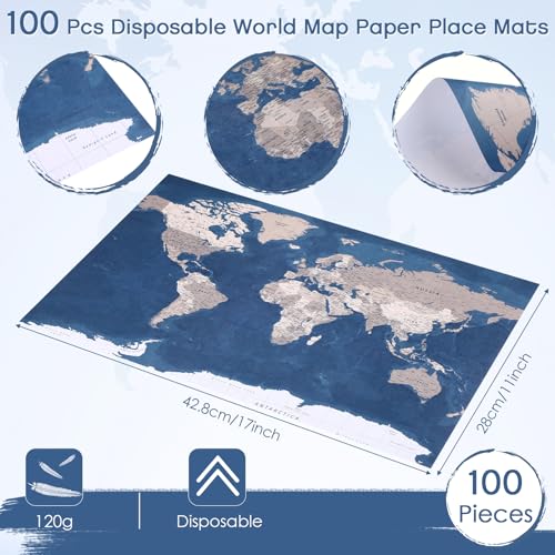 Mixweer PRI-MIXWEER-982 100 Pcs Paper Disposable World Map Placemats thumb #1
