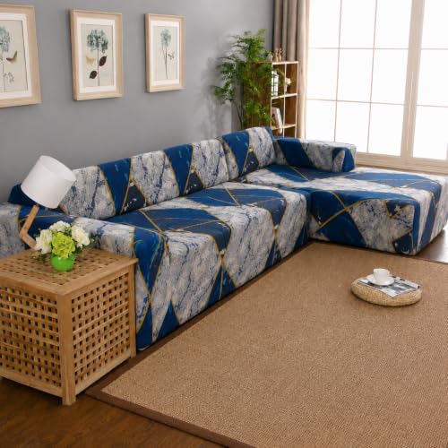Image of Gifts Island Premium 160GSM Super Soft Colorfull Marble Stretchable Sofa Cover L Shape 6 Seater Fully Covered | Suitable for Both Left and Right Side Chaise Sofa (Colorfull Marble, 3+3 Seater)
