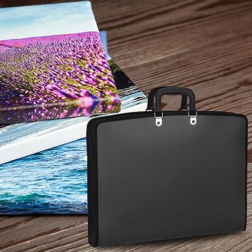 Image of PATIKIL 11 inch x 17 inch Art Portfolio Case with Zipper, Portfolio Storage Bag Folder, Artist Carrying Case PP Material for Artist Storage Artwork Poster Painting Board, Black