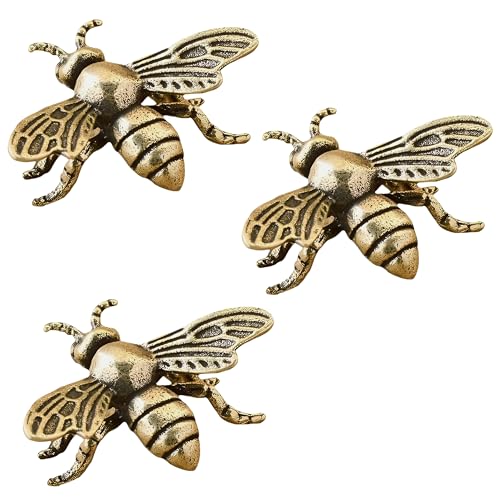 Bee Figurines Gold Animal Ornaments – Brass Sculpture Desk Decorations and Accessories, Cute Decorative Collectibles for Office or Home, Small Gifts for Best Friend, Unique Birthday Gift Ideas-3 Pack