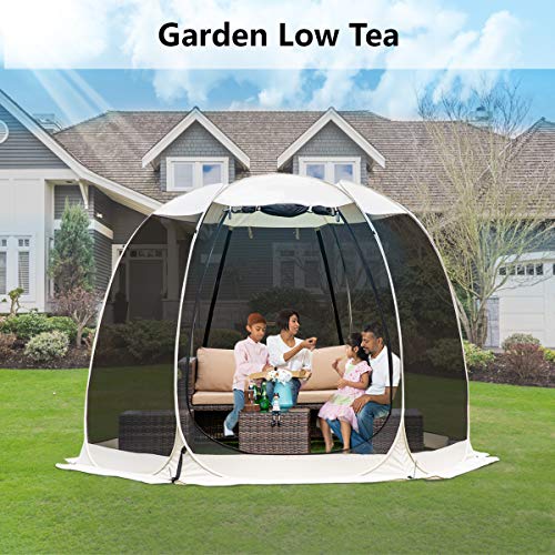 Leedor Gazebos for Patios Screen House Room 6-8 Person Canopy Mosquito Net Camping Tent Dining Pop Up Sun Shade Shelter Mesh Walls Not Waterproof Beige,10'x10' - Thumbnail 4