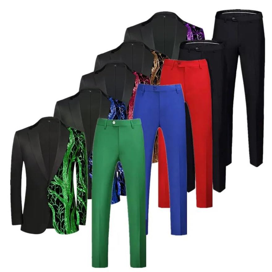 Men Sequin Suit 2 Piece Classic Wedding Dance Party Stage Dress Homme Single Breasted Blazer and Pants H M2