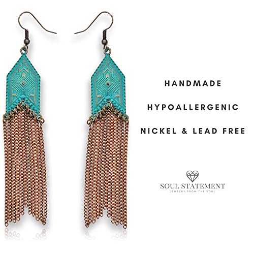 Soul Statement Women's Copper Chain Dangle Earrings, Statement Western Dangling Earring Set Bronze Chains Geometric Country Jewelry #TOP2