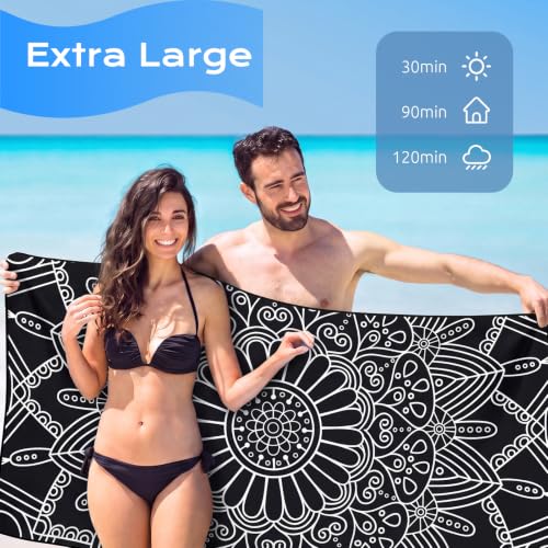 4 Packs Lightweight Thin Microfiber Beach Towel Oversized Quick Dry Compact Sandproof Clearance Towels Sand Free Camping Pool Easy Pack Essentials Women Bohemian Black Purple Turtle Purple Green