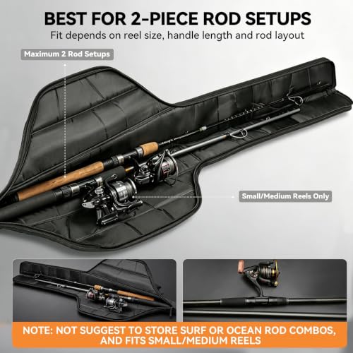 Booms Fishing PB1 Fishing Rod Case, Portable Folding Fishing Pole Case, Fishing Spinning Rod Bag, Store Up to 2 Fishing Poles with Reels, 4.4ft/53inch - image 2