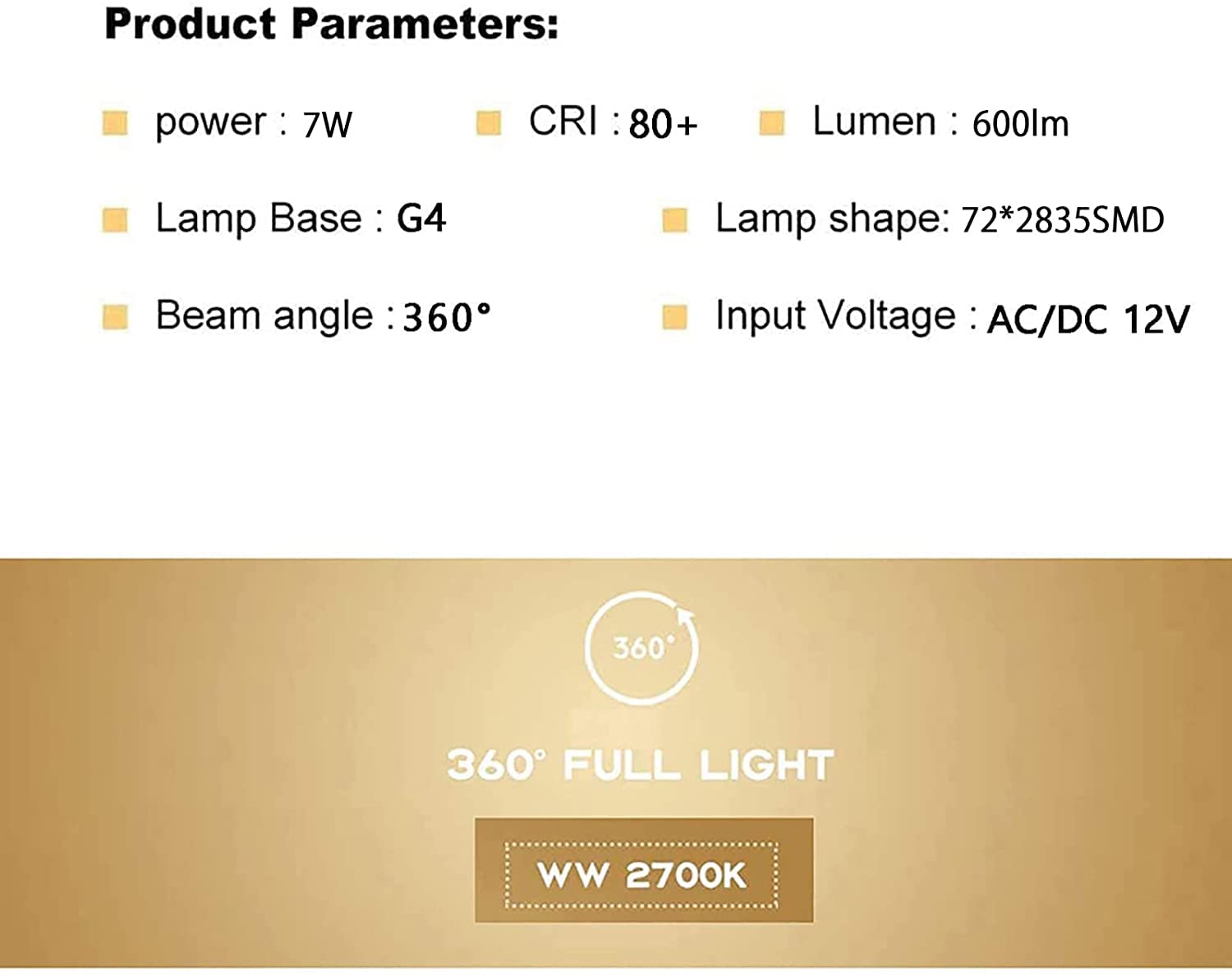 G4 Bombillas LED Regulable 7W 72LED Beads 600LM 2835SMD g4 Bi-pin Luces Led Bombilla de maíz AC 12V para iluminación de paisaje al aire libre, haz de 360 grados,Warm white,5 Pack