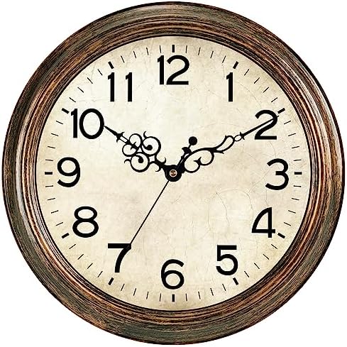 KECYET 12 Inch Silent Wall Clocks Battery Operated Retro Wall Clock Antique Clock Vintage Decorative for Kitchen Living Room School Bedroom(Gold)