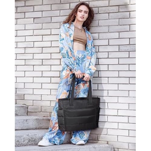 Puffer Travel Tote, Quilted Puffer Tote Bag for Women Large SizeLightweight Puffy Tote Bag with Compartments 6
