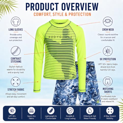 Image of Body Glove Boys Swim Set - 2 Piece Boys Swim Trunks with Rash Guard UV Protection Swimsuit Kids Bathing Suits (Sizes 4-12)
