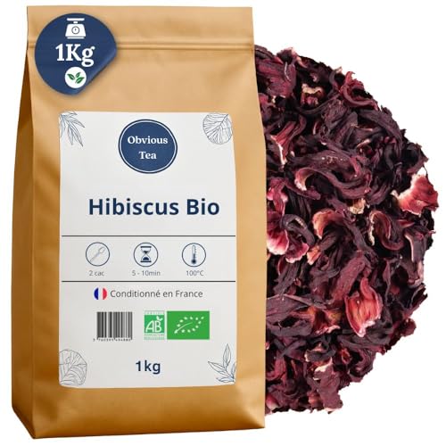 Flores de hibisco ecológicas – enteras y cortadas – infusión natural a granel – 100% natural, sin OMG – cultivo ecológico – bolsas de 1 kg (500 tazas)