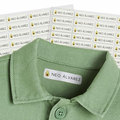 100 Etiquetas para Ropa Personalizadas con Nombre - Marcador termoadhesivo infantil para niños, vuelta al cole, guardería - Etiquetas para tela, camisetas, abrigos... (B)