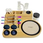 Barzisoridar Bamboo 14mm Quartz Nail Banger Slide Holder and Dab Wax Carving Tool Holder and Dab Tool Organizer with Silicone Jars (21cm x 16cm x 4.5cm)