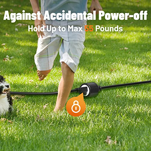 Extension Cord 25 Ft, 35° Lockable Plug, Outdoor Indoor Extension Cord With Flat Plug, 3 Prong Grounded Wire, Against Accidental Power-Off & Safe, 16Awg 13A 125V 1625W, Ul Listed (Black) #TOP1