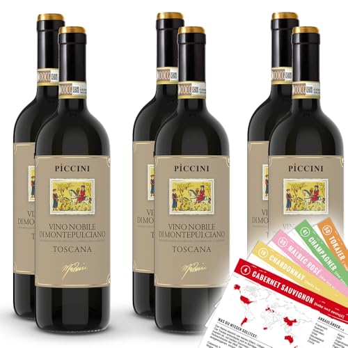 Piccini Vino Nobile di Montepulciano DOCG, trocken, sortenreines Weinpaket + VINOX Winecards...